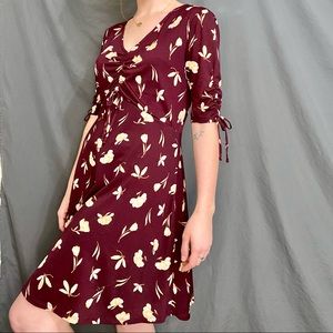 Lauren Conrad - Maroon Floral Wrap Dress (M)